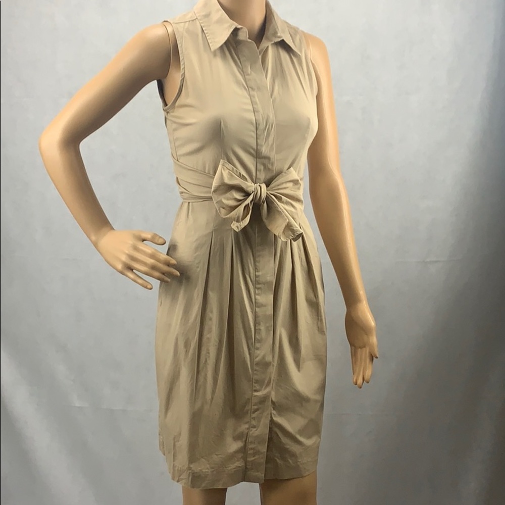 Talbots Sleeveless Cotton Khaki Shirt Dress